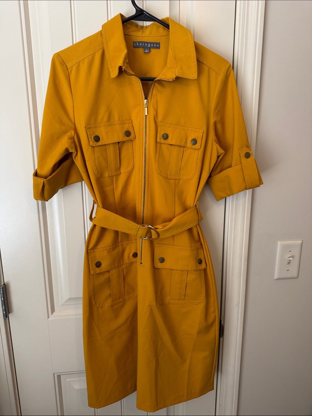 Sharagano Golden Mustard Utility Jacket Dress with Belt